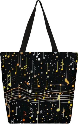 Watercolor Music Drum Feather Large Opening Canvas Tote Bag with Interior Pocket Woman Gifts