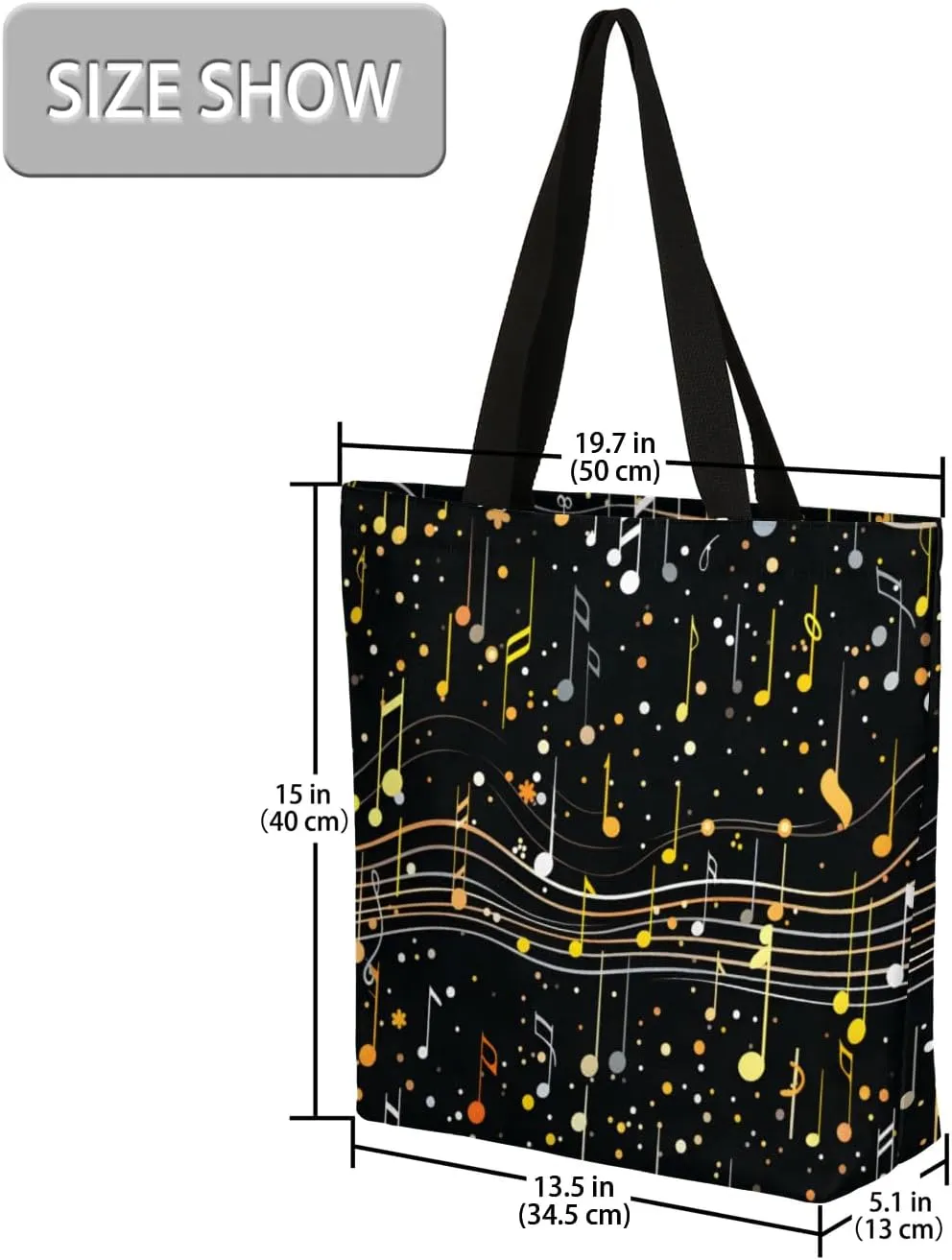 Watercolor Music Drum Feather Large Opening Canvas Tote Bag with Interior Pocket Woman Gifts