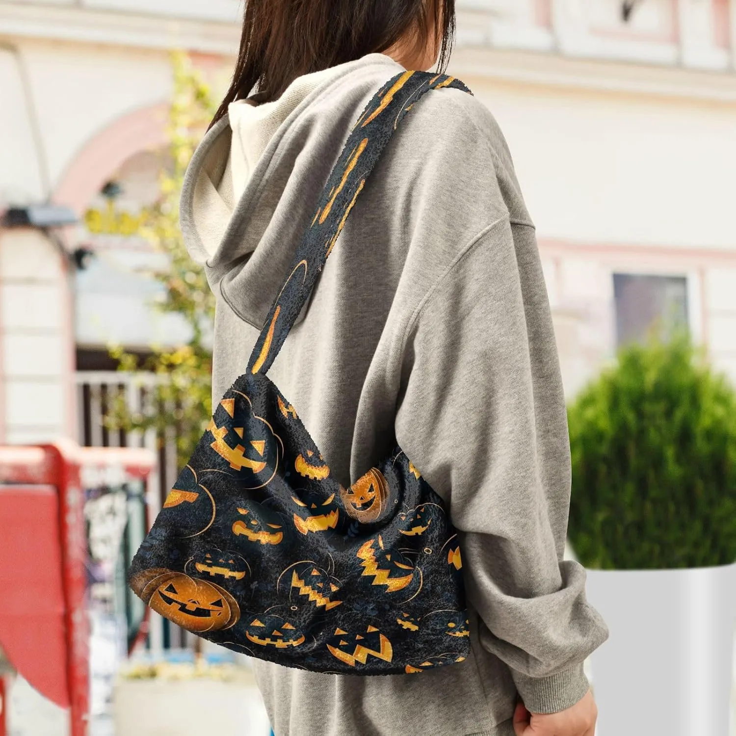 Watercolor with Cactus and Flowers Women Shoulder Bags, Tote Shoulder Bag with Zipper for Women, Autumn Handbags