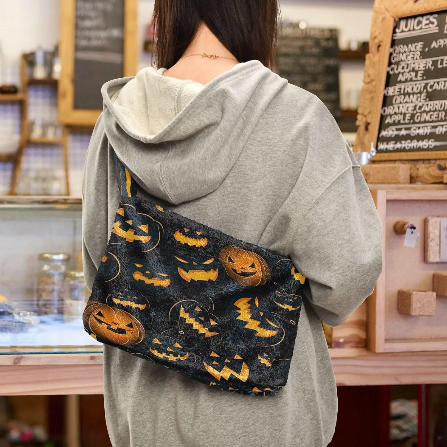 Watercolor with Cactus and Flowers Women Shoulder Bags, Tote Shoulder Bag with Zipper for Women, Autumn Handbags