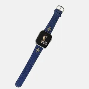 Wear-Resisting Easy to Install Lightweight Denim Fabric Chrome Hearts Leather Watch Band Compatible with Apple Watch Series 4/5/6 44mm