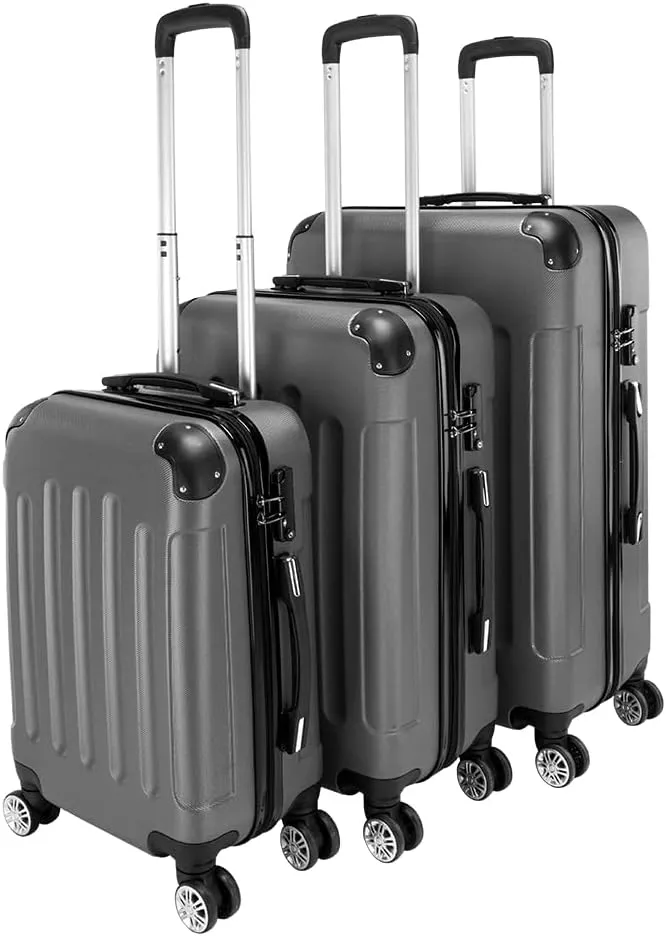 WEI WEI GLOBAL 3-Piece Luggage Sets - Suitcases with Double Silent Wheels - Travel Bag ABS Trolley Suitcase - Traveling Storage Suitcase Set (20", 24", & 28") - Dark Gray