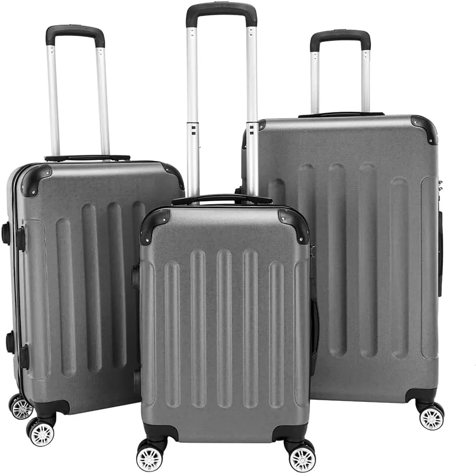 WEI WEI GLOBAL 3-Piece Luggage Sets - Suitcases with Double Silent Wheels - Travel Bag ABS Trolley Suitcase - Traveling Storage Suitcase Set (20", 24", & 28") - Dark Gray