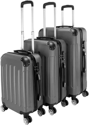 WEI WEI GLOBAL 3-Piece Luggage Sets - Suitcases with Double Silent Wheels - Travel Bag ABS Trolley Suitcase - Traveling Storage Suitcase Set (20", 24", & 28") - Dark Gray