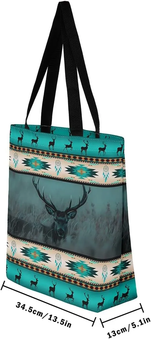 Western Canvas Tote Bag Gothic Bull Skull Beach Bag,Cowboy Hat Rustic Cowboy Boots Exotic Cow Horse Handbag
