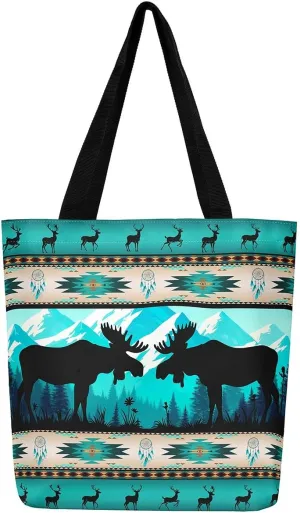 Western Canvas Tote Bag Gothic Bull Skull Beach Bag,Cowboy Hat Rustic Cowboy Boots Exotic Cow Horse Handbag