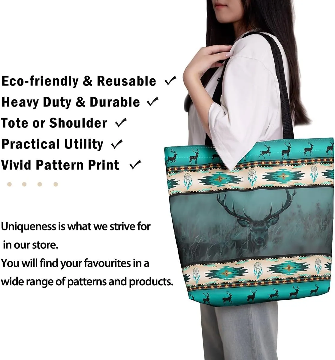 Western Canvas Tote Bag Gothic Bull Skull Beach Bag,Cowboy Hat Rustic Cowboy Boots Exotic Cow Horse Handbag