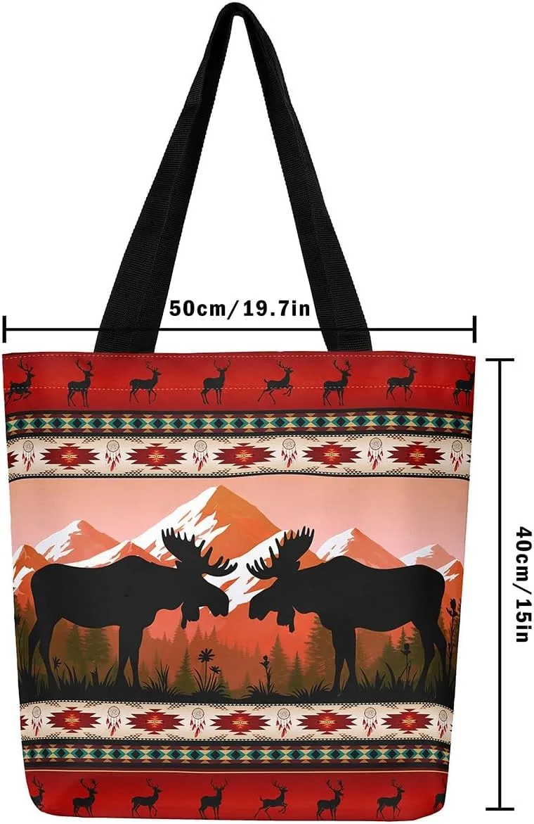 Western Canvas Tote Bag Gothic Bull Skull Beach Bag,Cowboy Hat Rustic Cowboy Boots Exotic Cow Horse Handbag