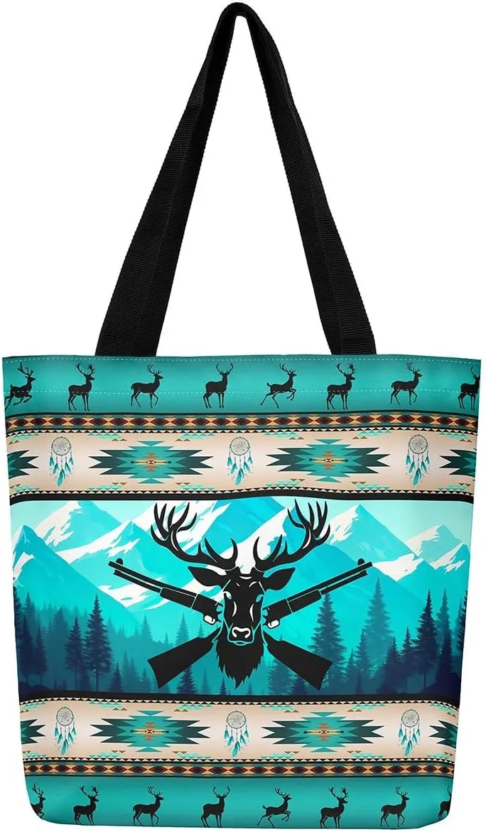 Western Canvas Tote Bag Gothic Bull Skull Beach Bag,Cowboy Hat Rustic Cowboy Boots Exotic Cow Horse Handbag