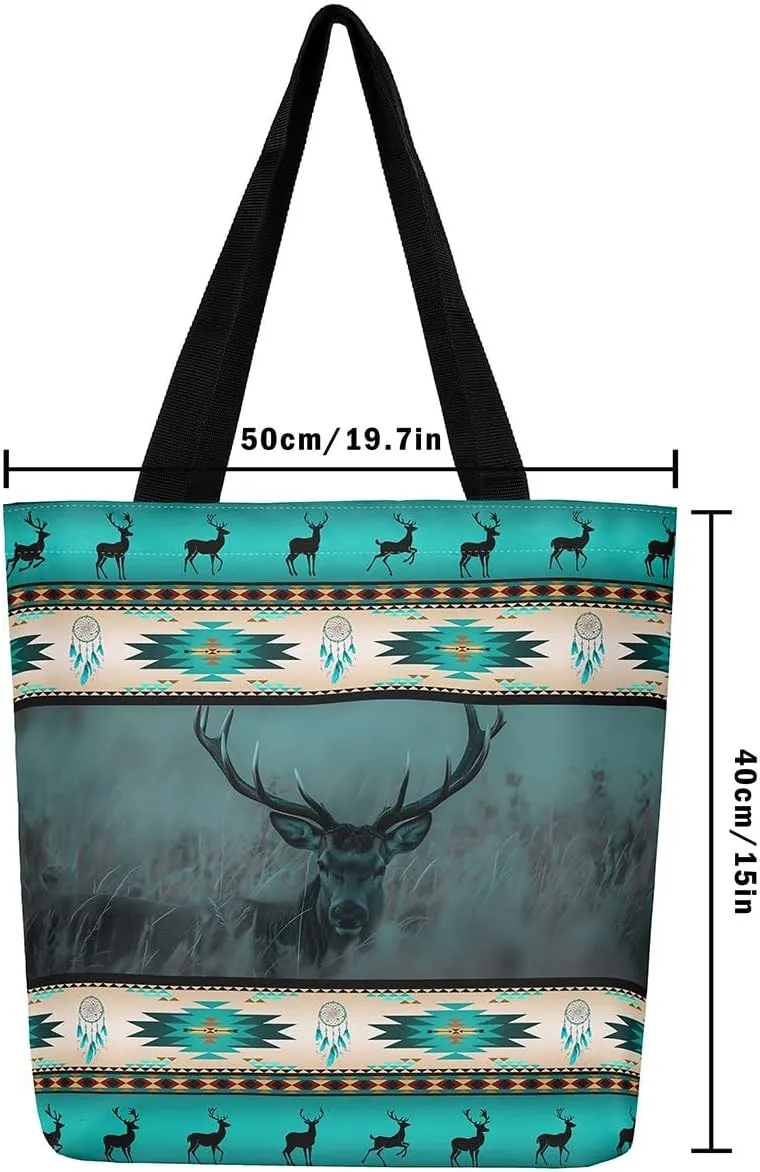 Western Canvas Tote Bag Gothic Bull Skull Beach Bag,Cowboy Hat Rustic Cowboy Boots Exotic Cow Horse Handbag