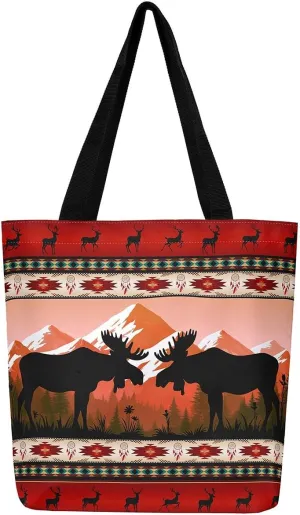 Western Canvas Tote Bag Gothic Bull Skull Beach Bag,Cowboy Hat Rustic Cowboy Boots Exotic Cow Horse Handbag