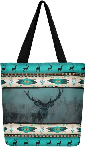 Western Canvas Tote Bag Gothic Bull Skull Beach Bag,Cowboy Hat Rustic Cowboy Boots Exotic Cow Horse Handbag