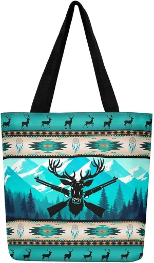 Western Canvas Tote Bag Gothic Bull Skull Beach Bag,Cowboy Hat Rustic Cowboy Boots Exotic Cow Horse Handbag
