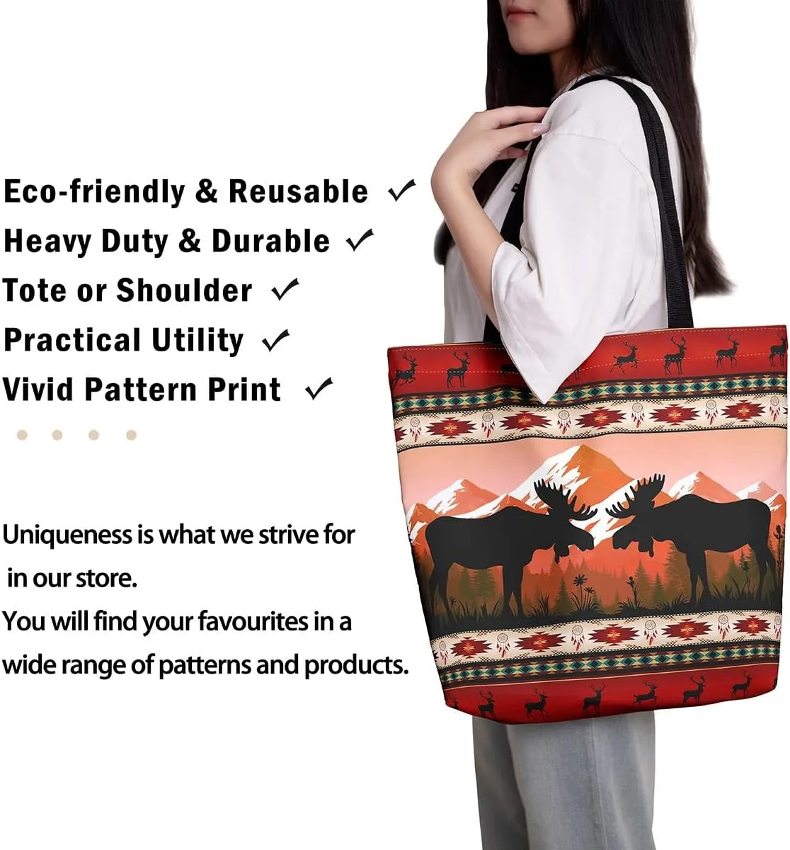 Western Canvas Tote Bag Gothic Bull Skull Beach Bag,Cowboy Hat Rustic Cowboy Boots Exotic Cow Horse Handbag