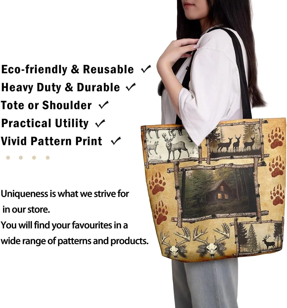Western Canvas Tote Bag Gothic Bull Skull Beach Bag,Cowboy Hat Rustic Cowboy Boots Exotic Cow Horse Handbag