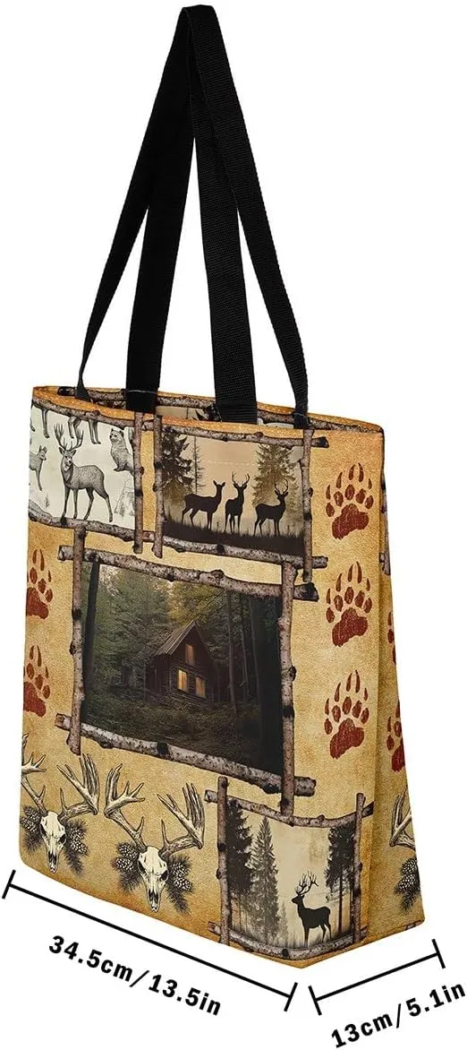 Western Canvas Tote Bag Gothic Bull Skull Beach Bag,Cowboy Hat Rustic Cowboy Boots Exotic Cow Horse Handbag