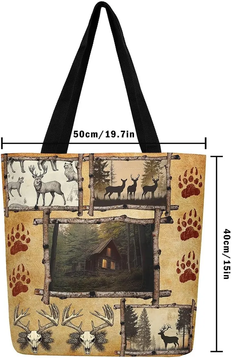 Western Canvas Tote Bag Gothic Bull Skull Beach Bag,Cowboy Hat Rustic Cowboy Boots Exotic Cow Horse Handbag