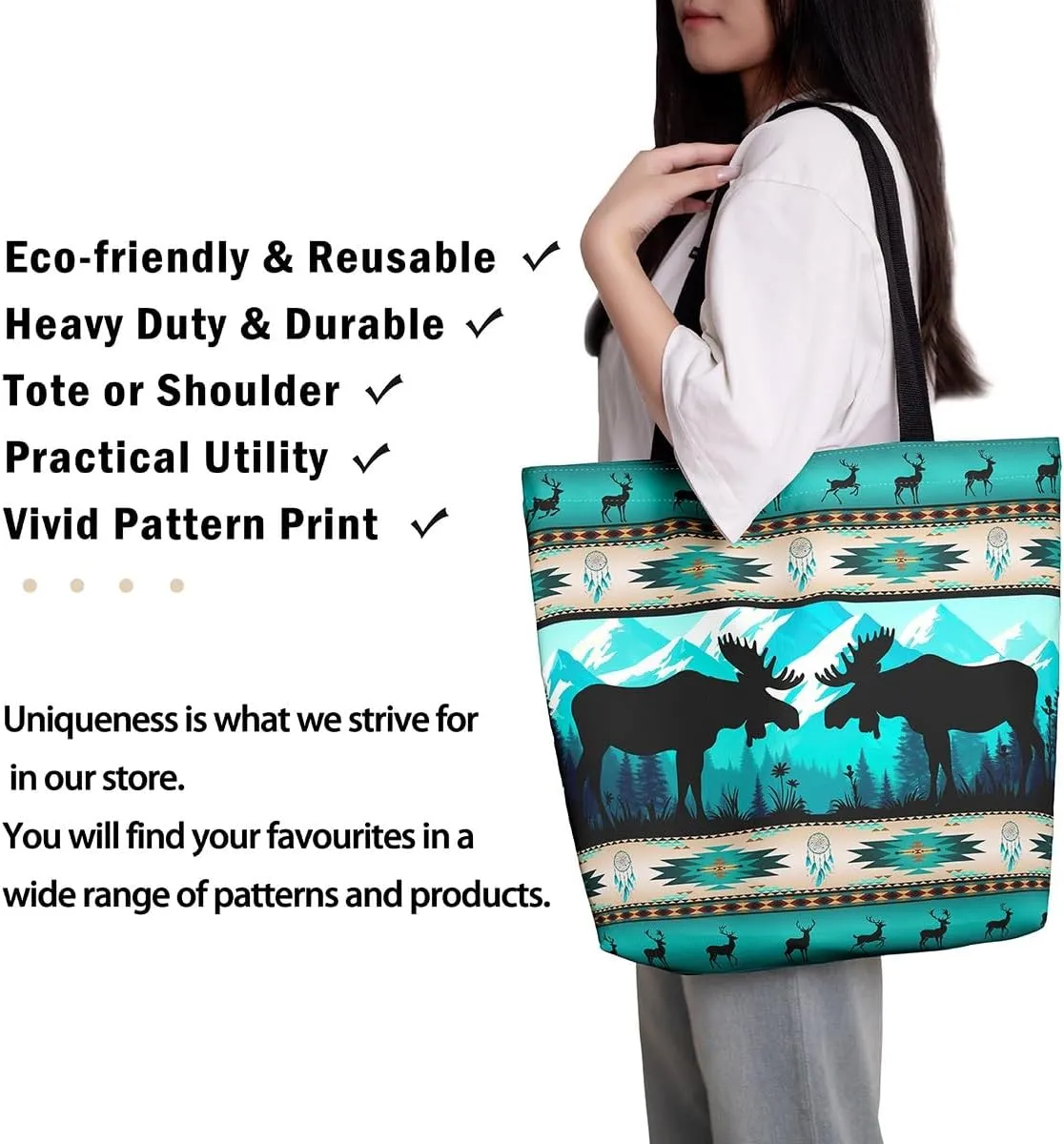 Western Canvas Tote Bag Gothic Bull Skull Beach Bag,Cowboy Hat Rustic Cowboy Boots Exotic Cow Horse Handbag