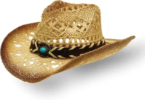 Western Straw Cowboy and Cowgirl Hats with Decorative Bands - Unisex Wide Brim Raffia Style Sun Hat