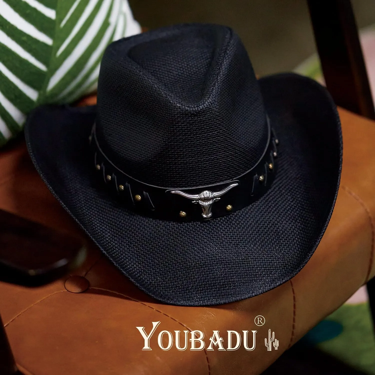 Western Straw Cowboy and Cowgirl Hats with Decorative Bands - Unisex Wide Brim Raffia Style Sun Hat