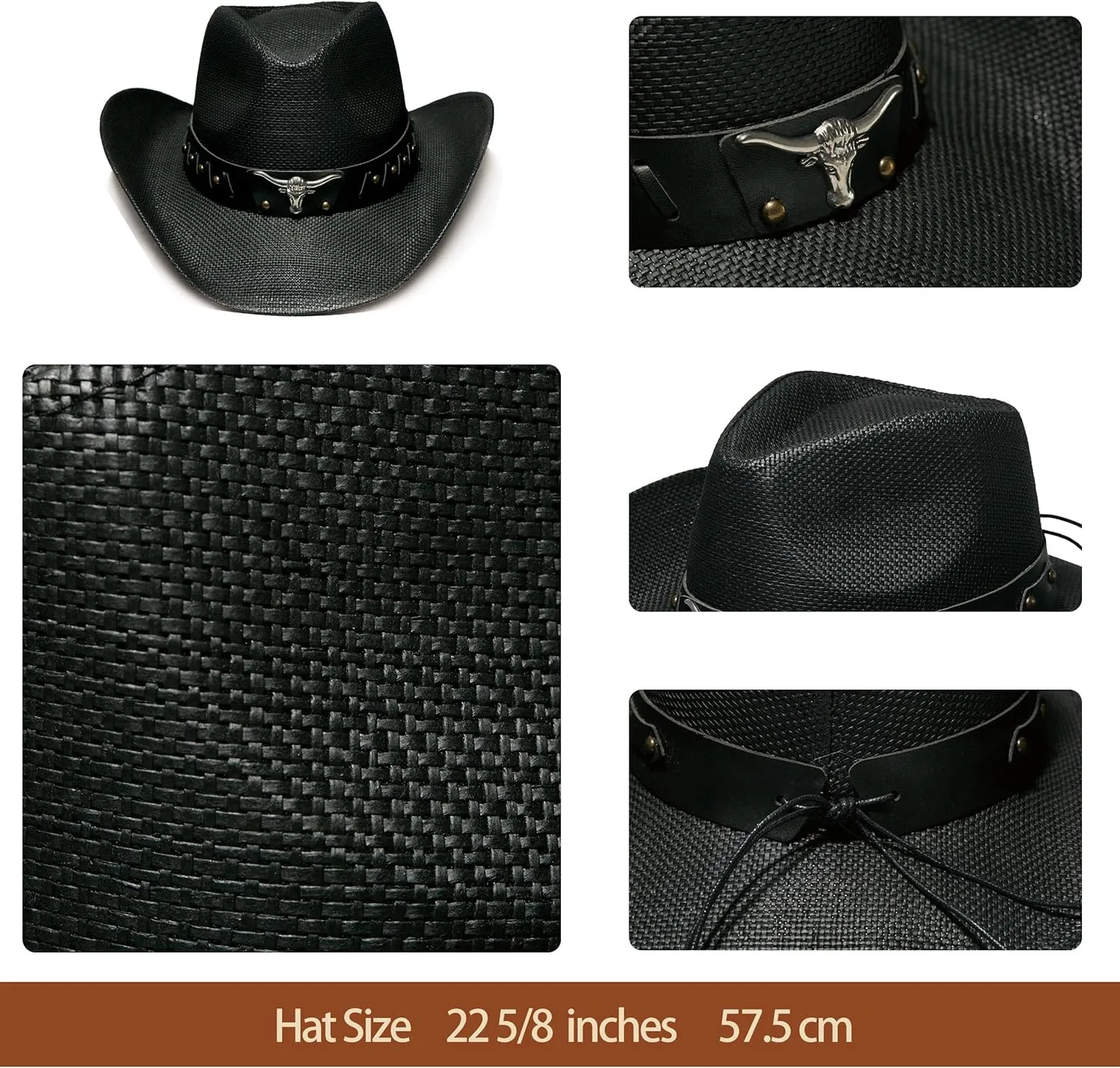 Western Straw Cowboy and Cowgirl Hats with Decorative Bands - Unisex Wide Brim Raffia Style Sun Hat