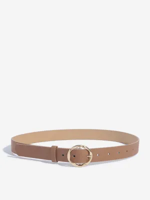 Westside Accessories Beige Solid Buckle-Detailed Belt