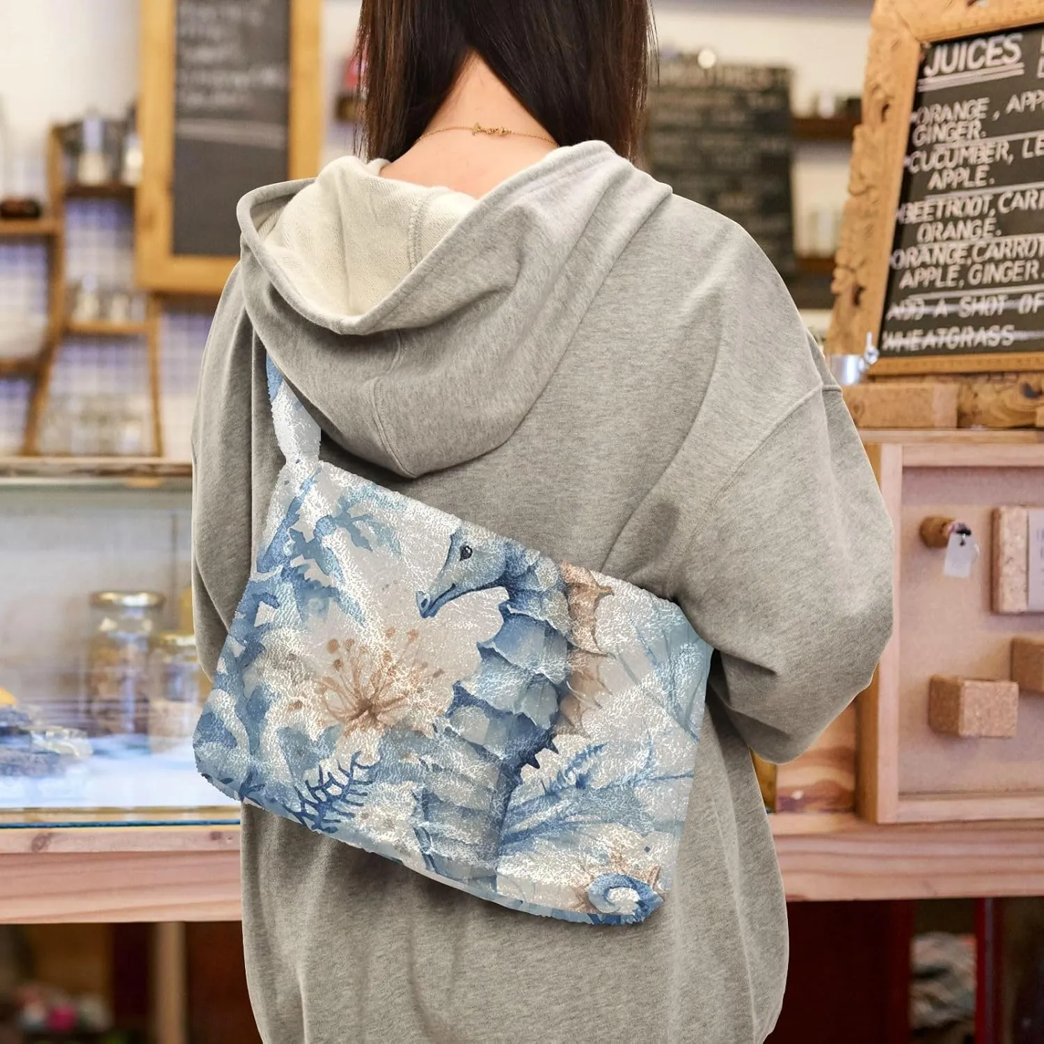 White Cute Dog Green Paper Womens Shoulder Handbags, Underarm Shoulder Bag, Book Totes for Women