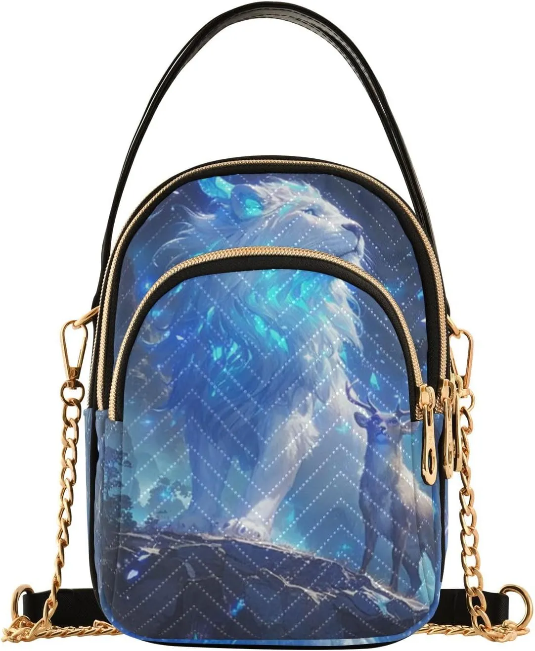 White Exotic Male Lion trendy cross body purses for women with multi pockets womens handbags birthday gifts for women