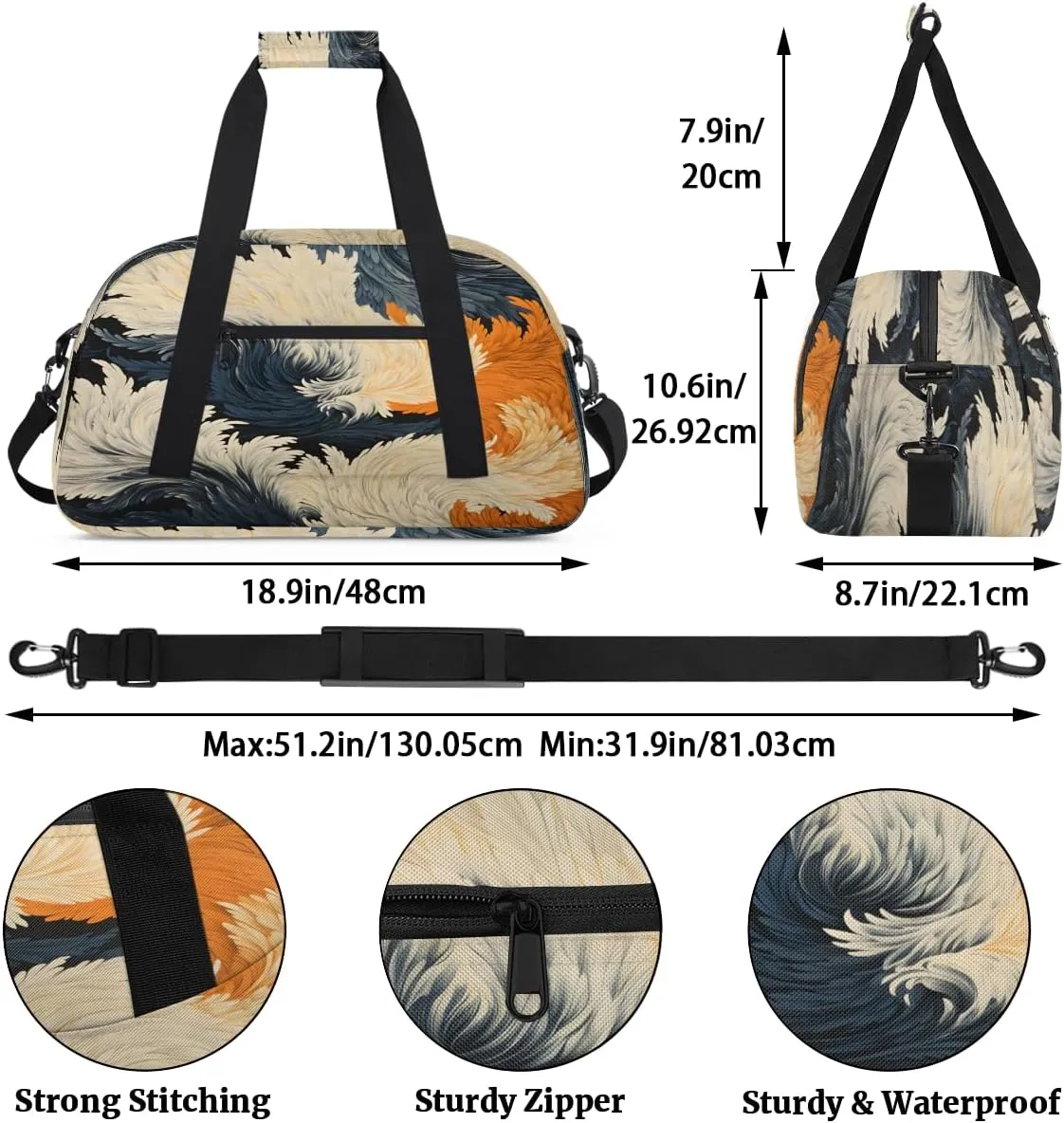 White Feather Kids Overnighter Duffel Bags for Boys, Carry-On Size Sports Gym Bag with Front Zipper Pocket for School Practice or Overnight Travel Weekender Sleepover Tote Bag