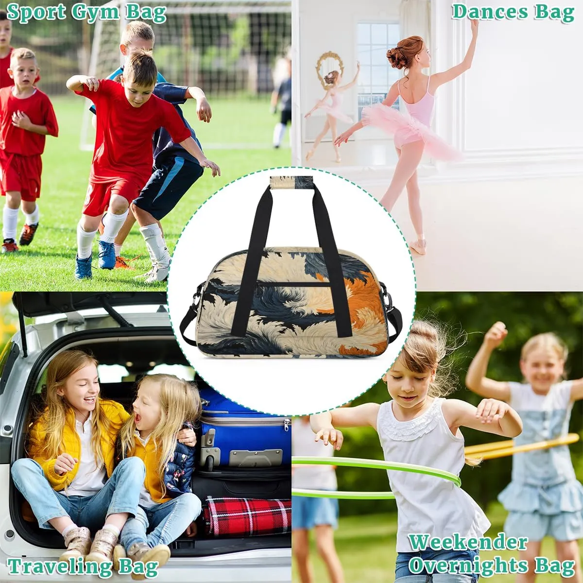 White Feather Kids Overnighter Duffel Bags for Boys, Carry-On Size Sports Gym Bag with Front Zipper Pocket for School Practice or Overnight Travel Weekender Sleepover Tote Bag
