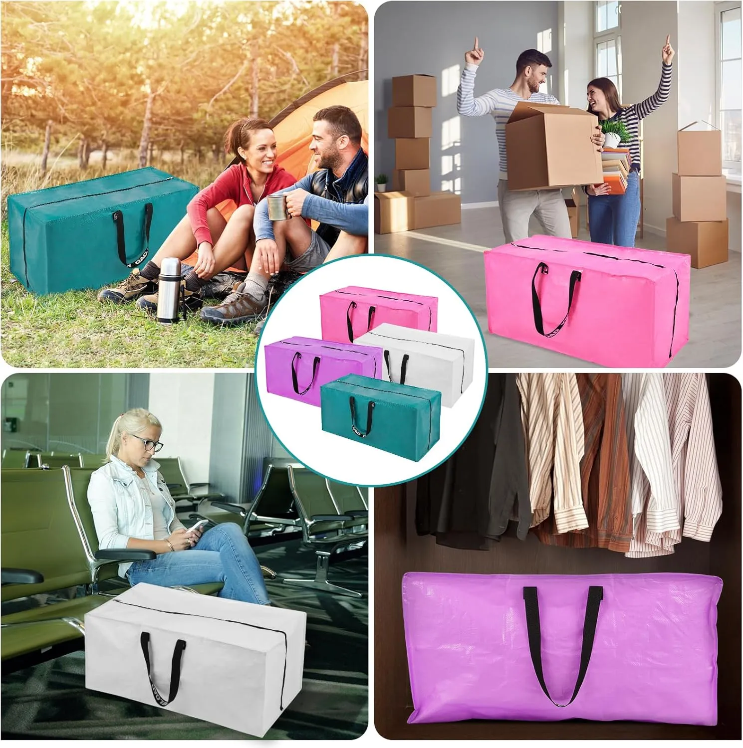 White Moving Bags - 20 Pack Extra Large Heavy Duty Storage Bags With Zipper & Reinforce Handles | 29x14x13 Inch Moving Tote Bags Bulk For Clothing, Shoes, Travel