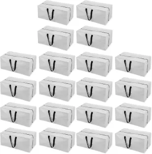 White Moving Bags - 20 Pack Extra Large Heavy Duty Storage Bags With Zipper & Reinforce Handles | 29x14x13 Inch Moving Tote Bags Bulk For Clothing, Shoes, Travel
