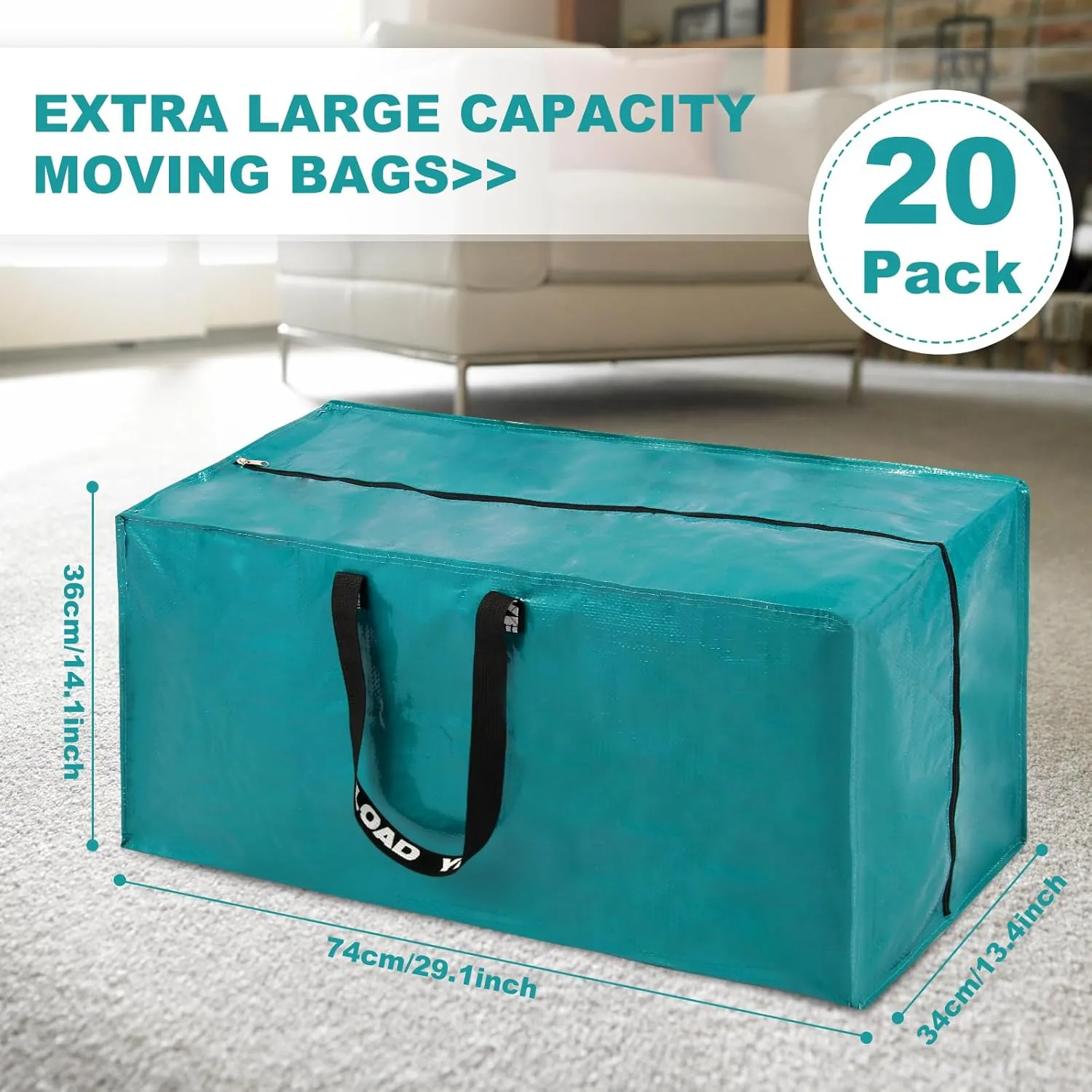 White Moving Bags - 20 Pack Extra Large Heavy Duty Storage Bags With Zipper & Reinforce Handles | 29x14x13 Inch Moving Tote Bags Bulk For Clothing, Shoes, Travel