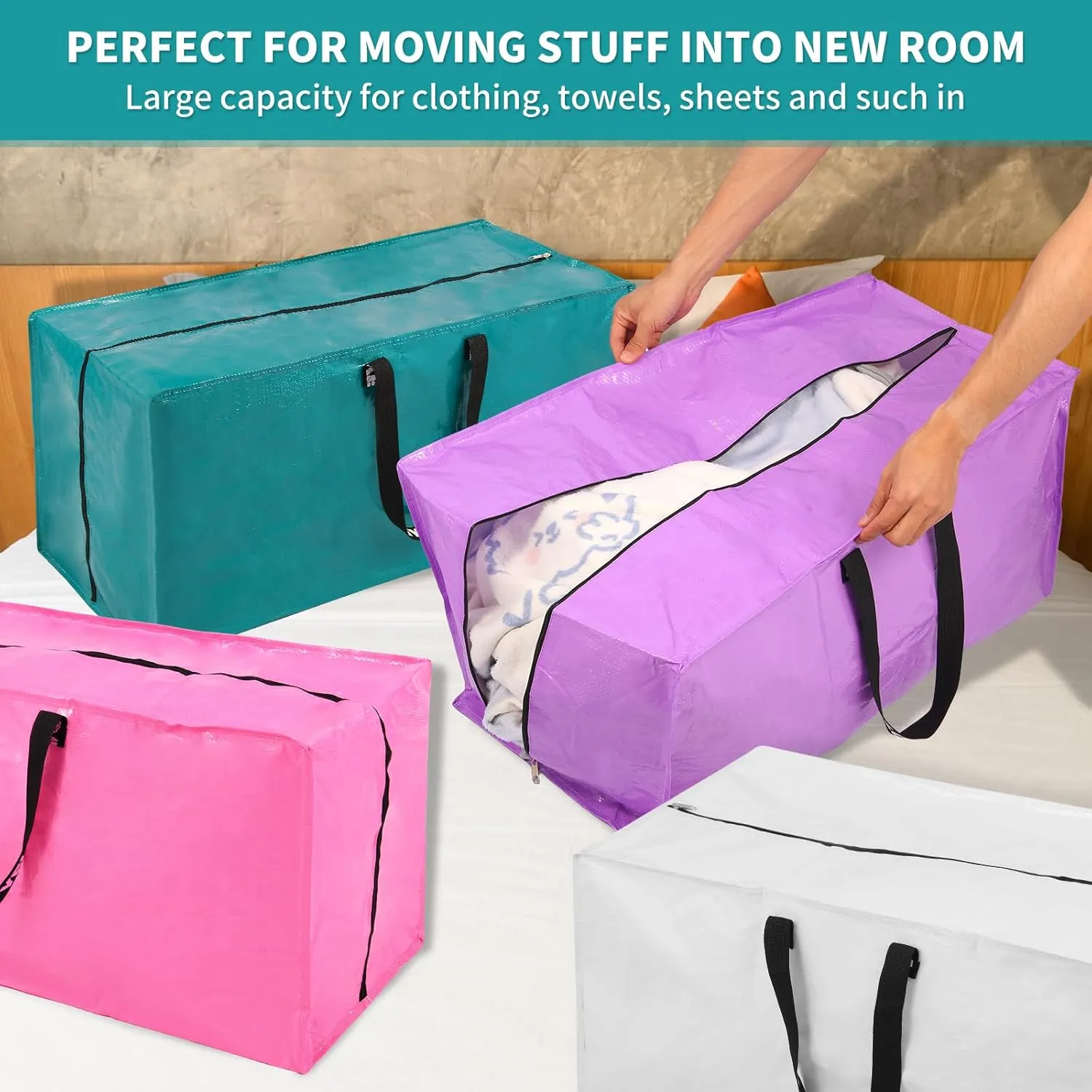 White Moving Bags - 20 Pack Extra Large Heavy Duty Storage Bags With Zipper & Reinforce Handles | 29x14x13 Inch Moving Tote Bags Bulk For Clothing, Shoes, Travel