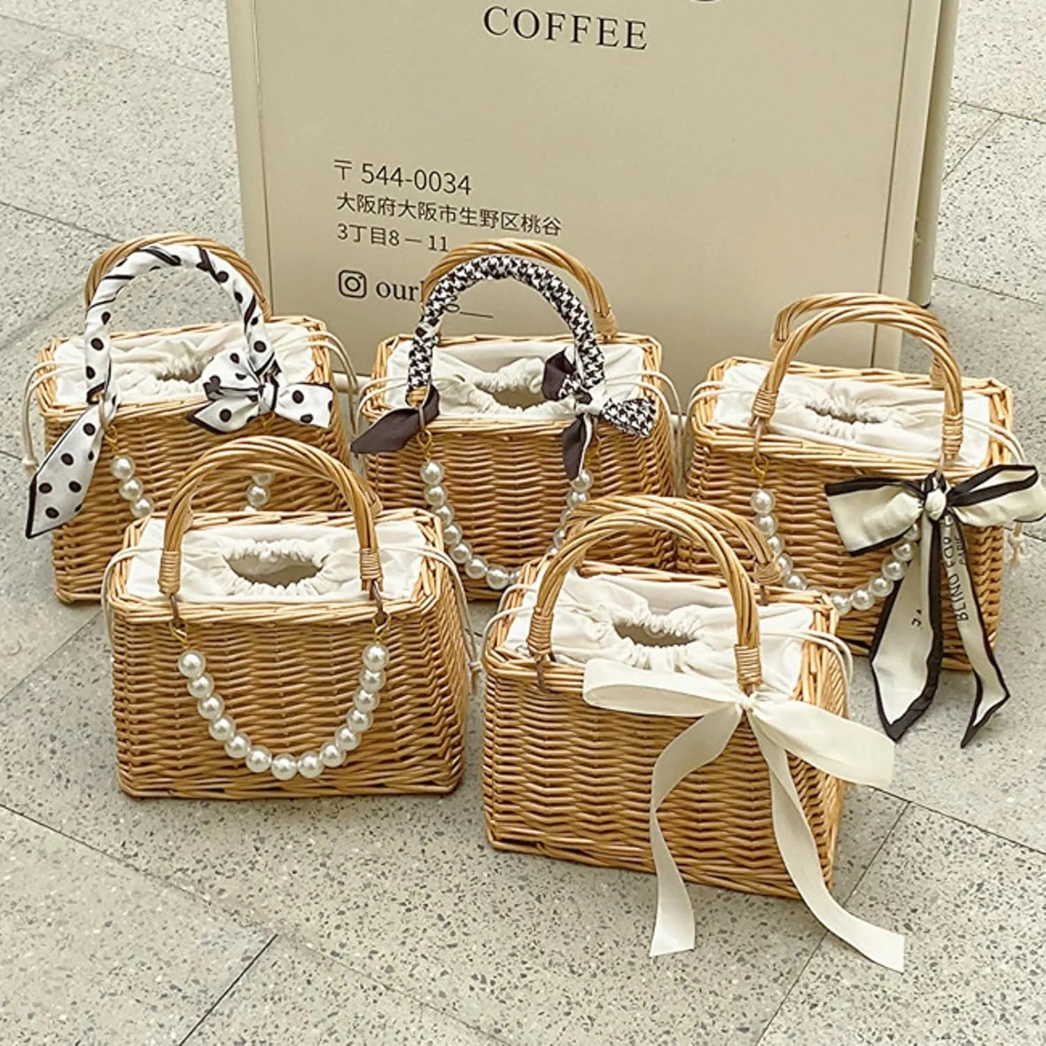 Wicker Basket Lace Ribbon Handbag Vacation Wedding Woven Handbag Drawstring Inner Pouch Daily Use Gift