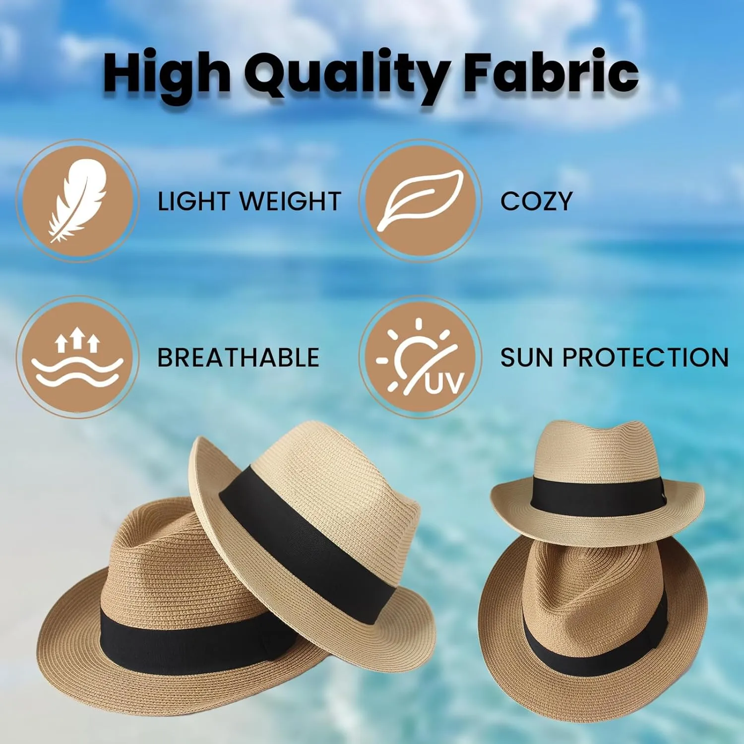 Wildarms Fedora Straw Sun Hat for Men Women Foldable Roll Up Short Brim Trilby Hat Panama Beach Hat