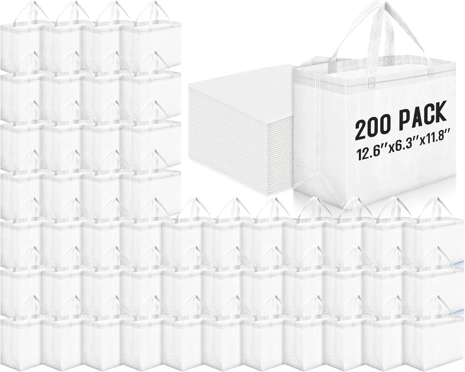 Windyun 200 Pcs Reusable Grocery Bags Large Non Woven Shopping Bags Foldable Portable Tote Carryall Bulk
