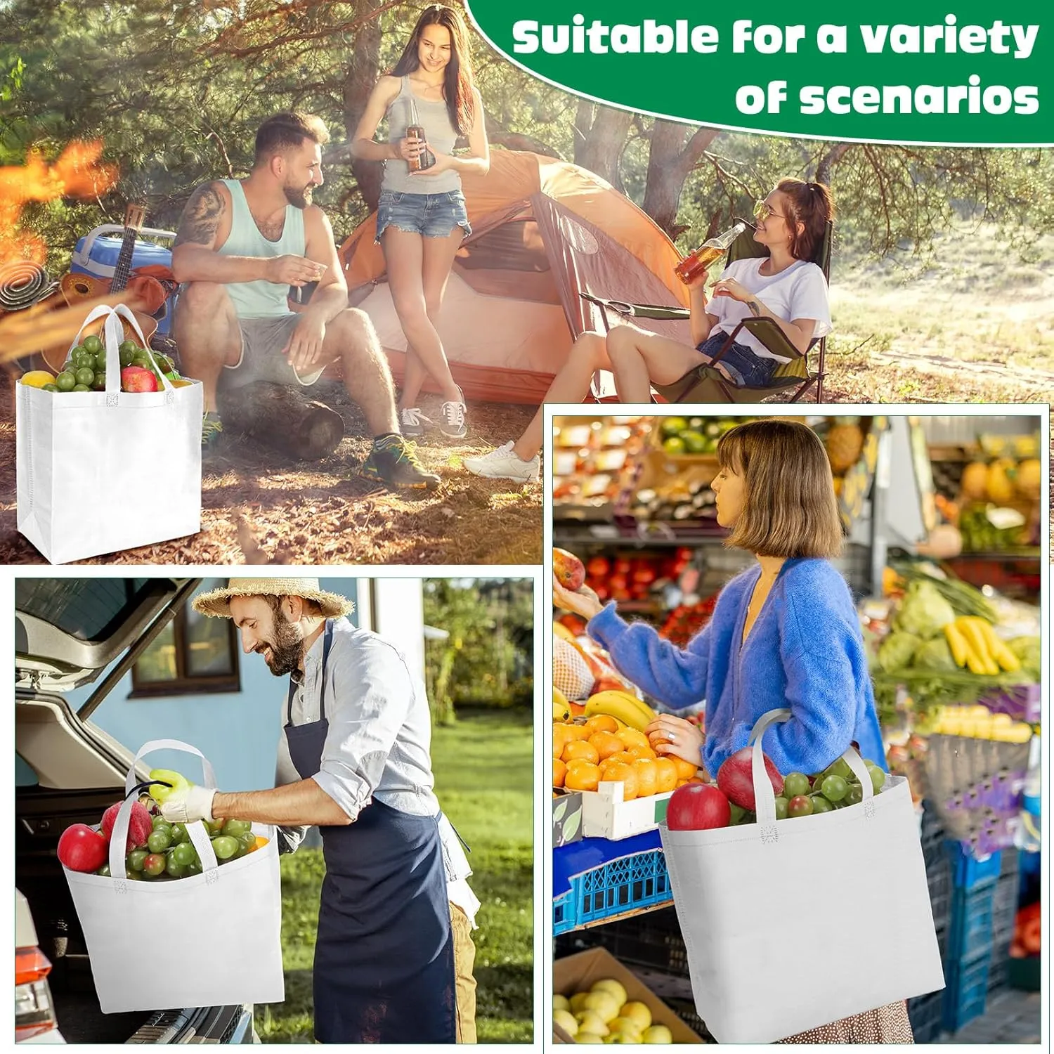 Windyun 200 Pcs Reusable Grocery Bags Large Non Woven Shopping Bags Foldable Portable Tote Carryall Bulk