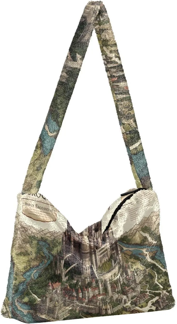 Winter Christmas Forest Deer Plush Shoulder Bag, Book Bags for Women, Autumn Handbags