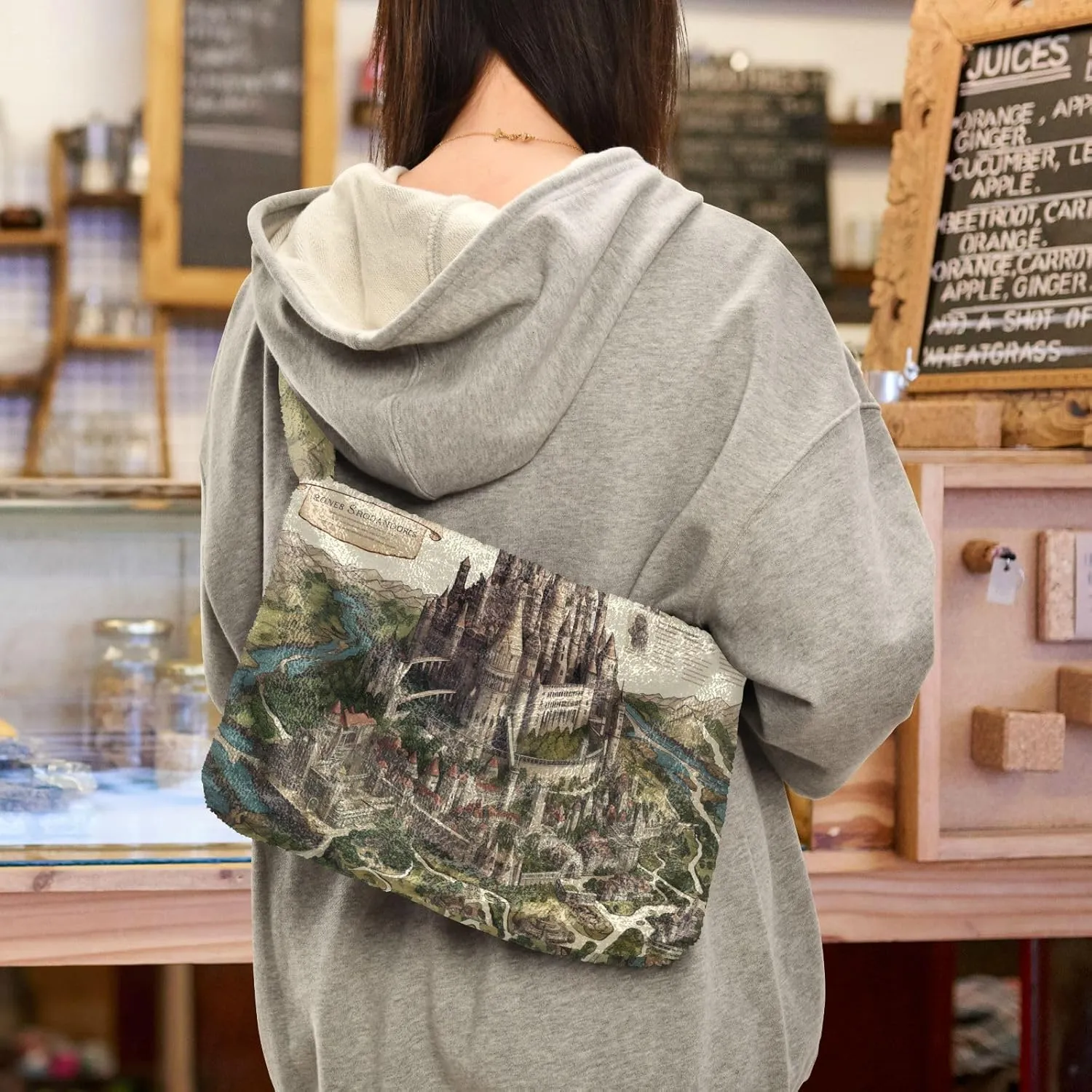 Winter Christmas Forest Deer Plush Shoulder Bag, Book Bags for Women, Autumn Handbags