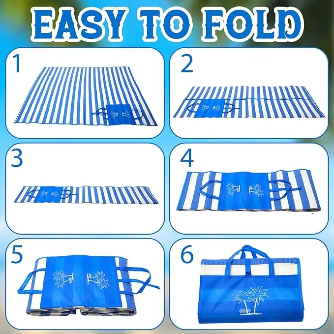 Woanger 2 Pieces Tatami Straw Ground Mat Foldable Waterproof Handy Mat with Strap Portable Straw Beach Mat RV Outings Camping Outdoor Travel Hiking Lawn, 60'' L x 78'' W, Red and Blue