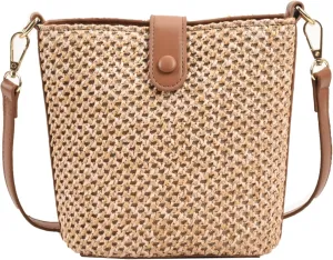 Women 2025 Summer Purse Straw Woven Cross Body Bucket Bag Trendy Shoulder Handbag Casual Tote Travel Beach