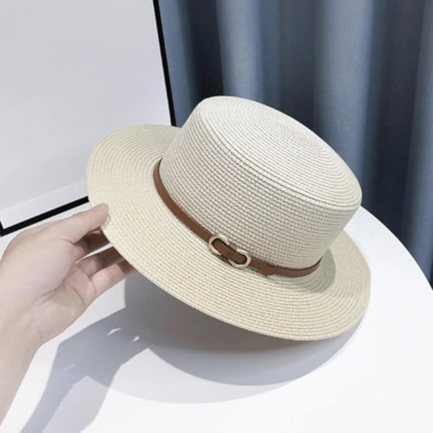 Women Beach Straw Sun Hat Flat Topped Straw hat Summer Beach Hat for Men Women for Party Travel