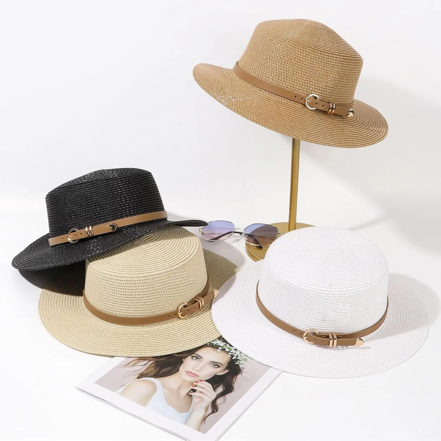 Women Beach Straw Sun Hat Flat Topped Straw hat Summer Beach Hat for Men Women for Party Travel