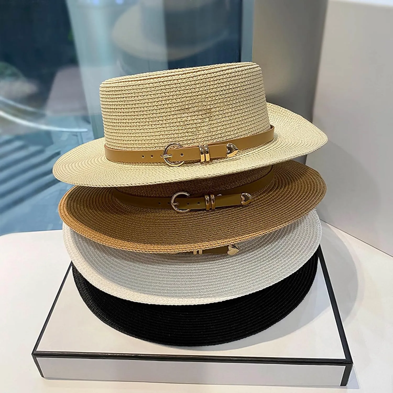 Women Beach Straw Sun Hat Flat Topped Straw hat Summer Beach Hat for Men Women for Party Travel