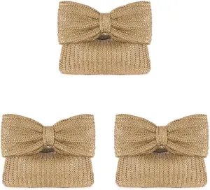 Women Bow Purse Straw Clutch Purses Handmade Bow Woven Tote Bag Summer Beach Straw Purse Perfect Parties