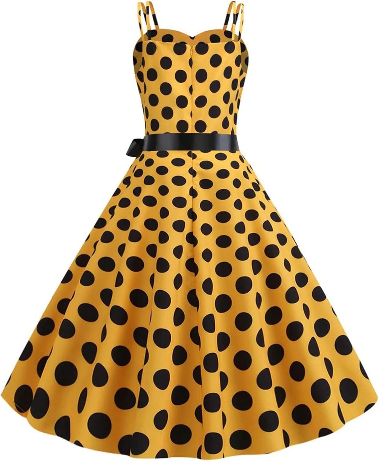 Women Casual Backless Sleeve Dresses Sexy Double Strap Vintage Polka Dot Printed A-Line Dress Beach Daily Wear