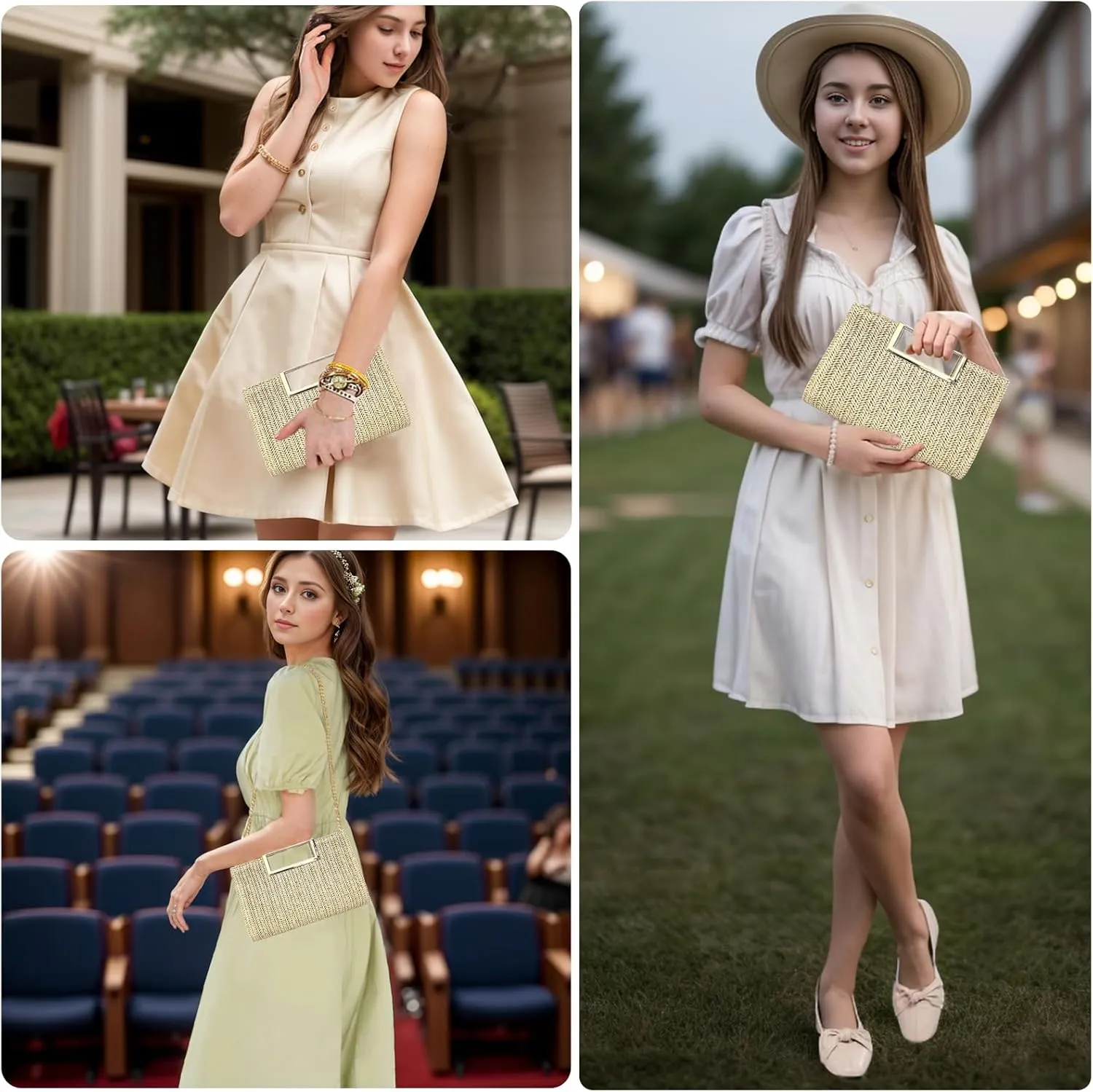 Women Clutch Top Handbags Straw Raffia Bag Purse Woven Tote CrossBag for Women Beach Summer Travel