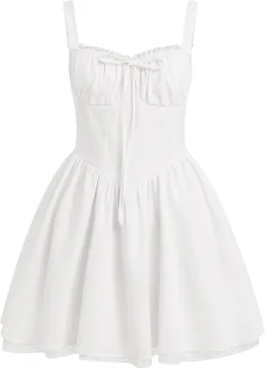 Women Corset Dress Floral Mini Dress Sexy Spaghetti Straps Low Cut Lace Short Dress Ruffle Summer Bustier Sundress