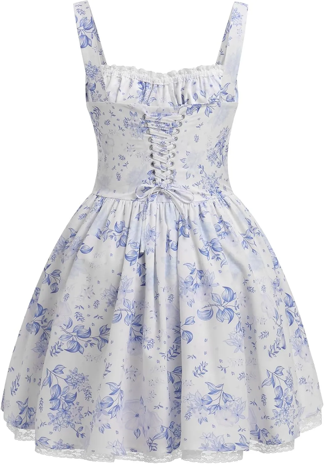 Women Corset Dress Floral Mini Dress Sexy Spaghetti Straps Low Cut Lace Short Dress Ruffle Summer Bustier Sundress